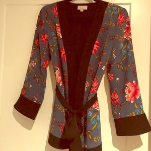 The Loft floral print kimono jacket with sash belt